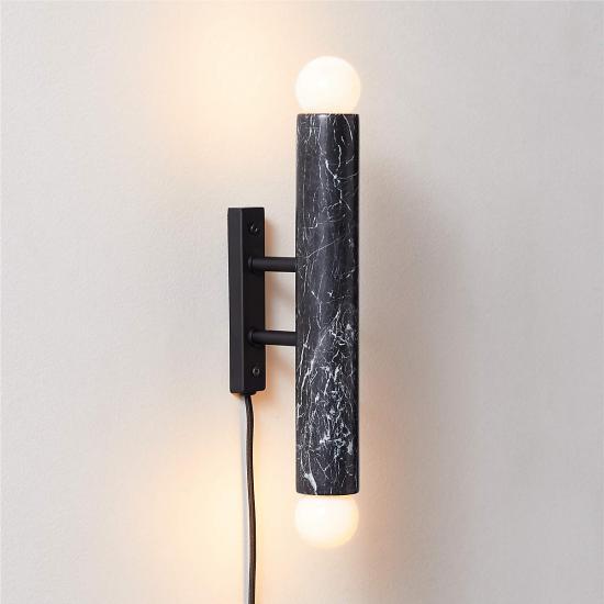 Tubular Black Marble Plug-In Sconce