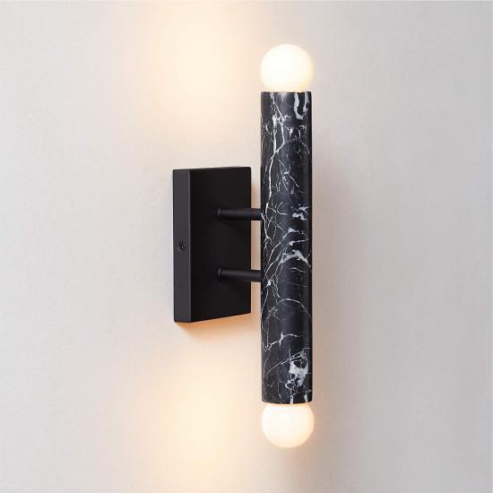 Tubular Black Marble Wall Sconce