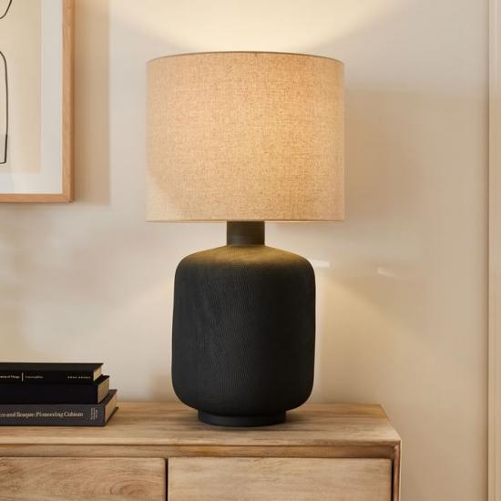 Rough Black Hand-Combed Ceramic Table Lamp (31)