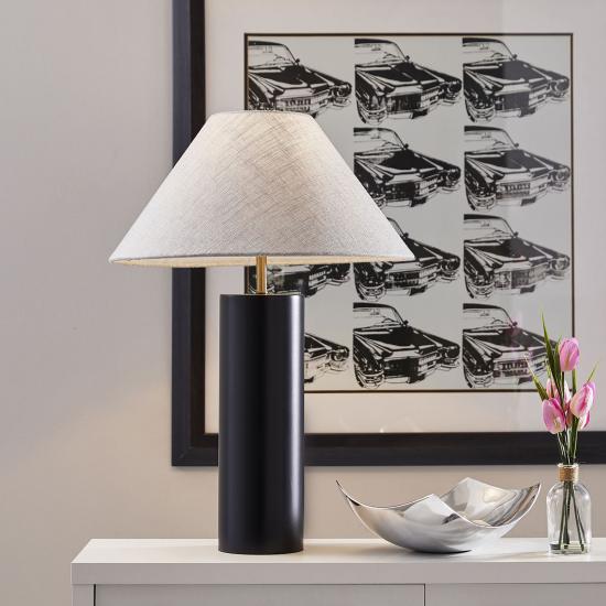 Modern Black Poplar Wood Column Table Lamp