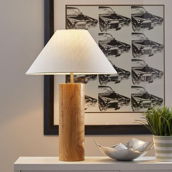 Modern Natural Oak Wood Column Table Lamp