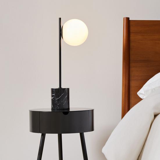 Sphere & Matte Black Stem Black Marble Table Lamp