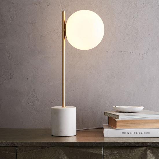 Sphere & Brass Stem White Marble Table Lamp