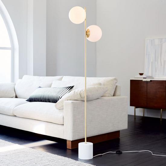 Sphere & Brass Stem White Marble 2-Light Floor Lamp (62)