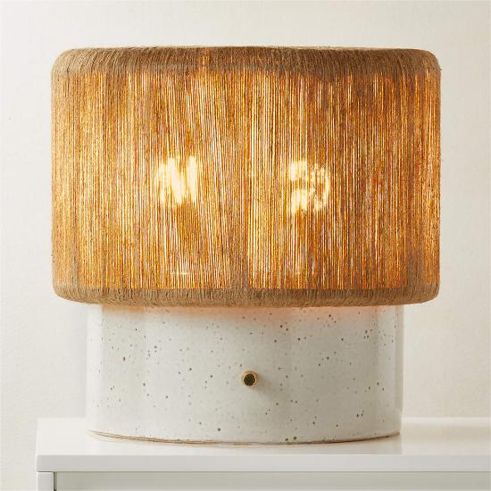 Ramble Short White Ceramic Table Lamp with Jute Shade