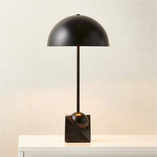 Venus Black Metal Dome Table Lamp with Marble Base