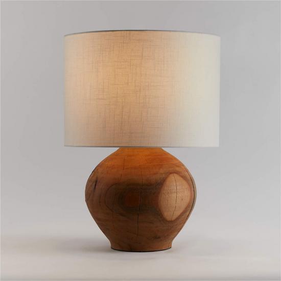 Wood Table Lamp with Linen Drum Shade