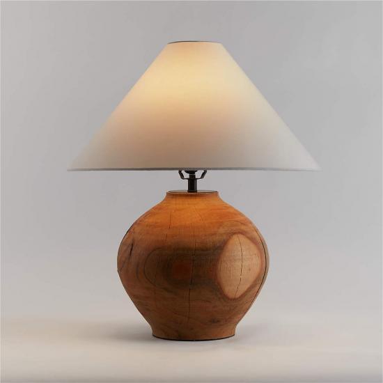 Wood Table Lamp with Linen Tapered Shade