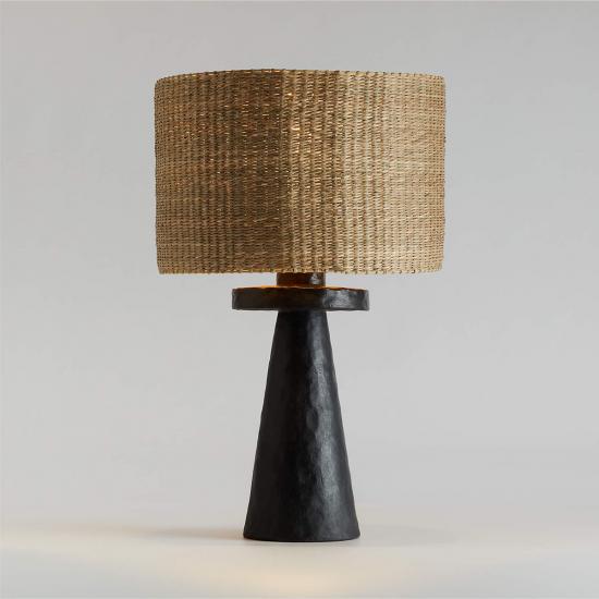 Black Ceramic Table Lamp with Woven Shade