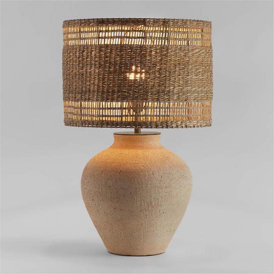 Corfu Cream Table Lamp with Woven Natural Shade