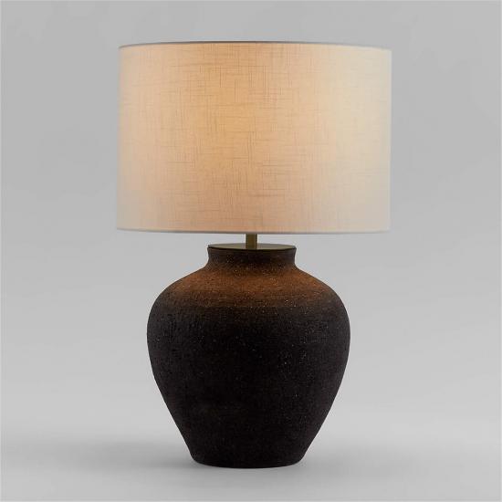 Corfu Black Table Lamp with Linen Drum Shade