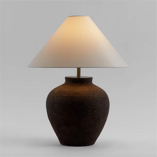 Corfu Black Table Lamp with Linen Taper Shade