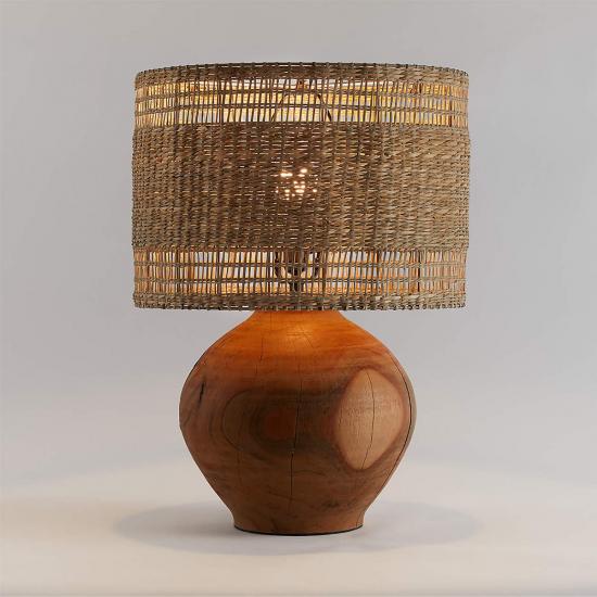 Wood Table Lamp with Woven Shade