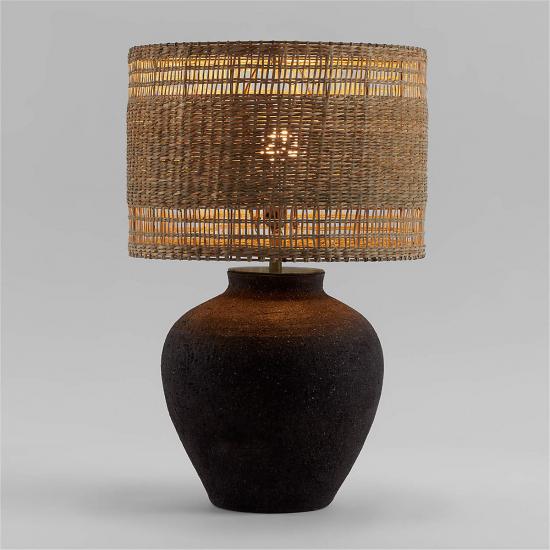 Corfu Black Table Lamp With Woven Natural Shade