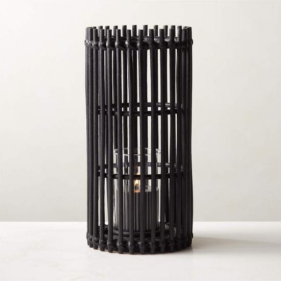 Wes Black Rattan Hurricane Candle Holder