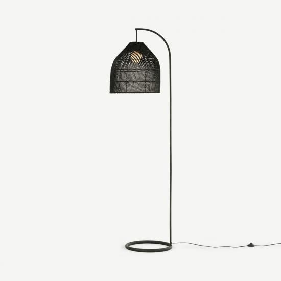 Java Black Rattan Arc Overreach Floor Lamp