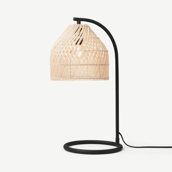 Java Natural Rattan & Dark Bronze Arc Overreach Table Lamp