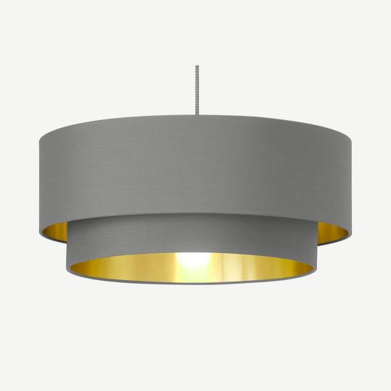 Oro 50cm Grey & Brass Layered Pendant Drum Lamp Shade