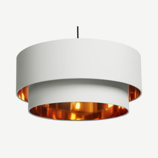 Oro 50cm White Clay and Copper Layered Pendant Drum Lamp Shade