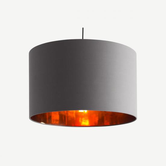 Oro Extra Large 55cm Grey & Copper Pendant Drum Lamp Shade