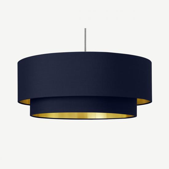 Oro 50cm Navy & Brass Layered Pendant Drum Lamp Shade