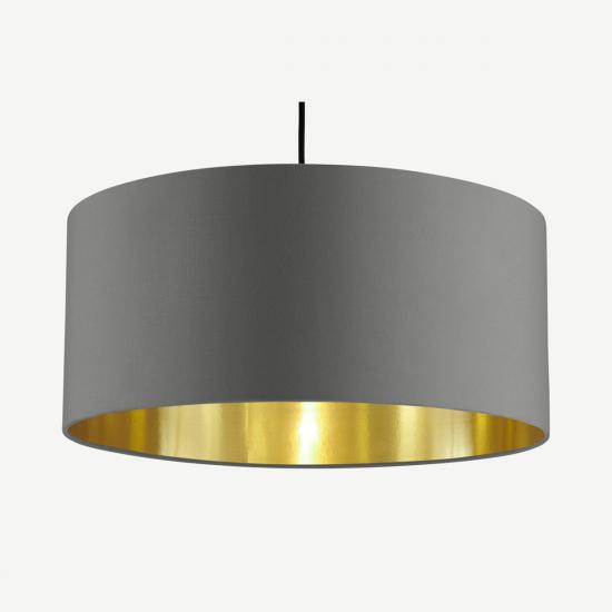 Oro 45cm Grey & Brushed Brass Pendant Drum Lamp Shade