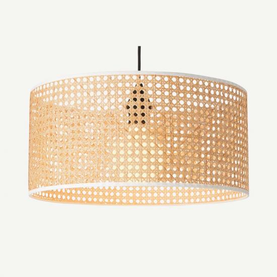 Sagres 40cm Natural Cane & White Pendant Lamp Shade