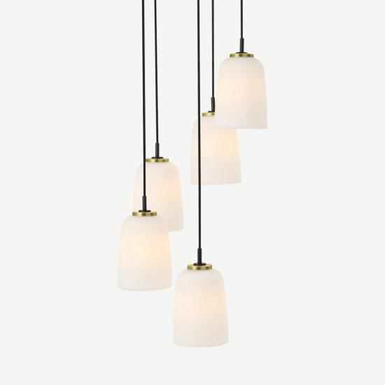 Ayala Black & Brass 5 Cluster Pendant Light