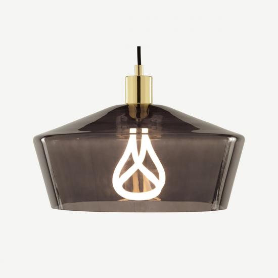 Kem Smoke Grey Glass and Brass Pendant Light