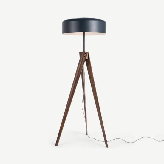 Madison Navy Blue and Dark Wood Tripod Floor Lamp