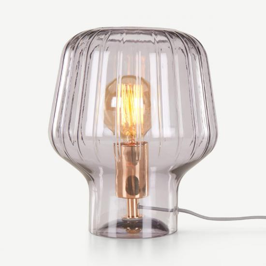 Ewer Smoke Glass and Polished Copper Table Lamp