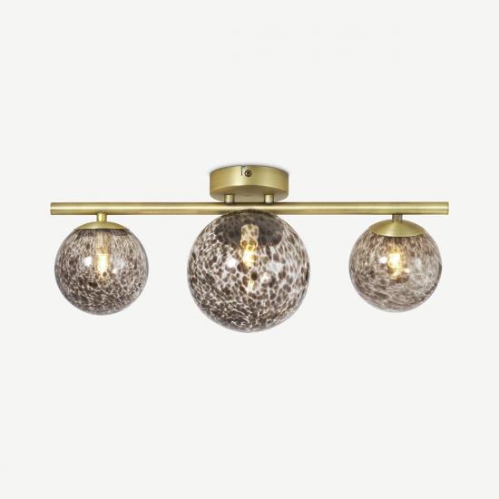 Julia Tortoiseshell Glass & Brass 3 Light Flush Light