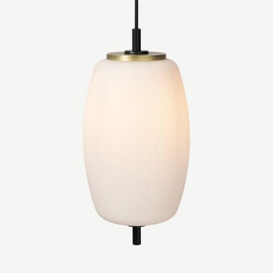 Ayala Black, Brushed Brass & Opal Glass Pendant Lamp