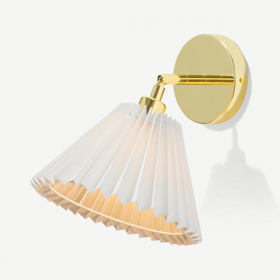 Gaby Brass & White Pleated Shade Wall Lamp