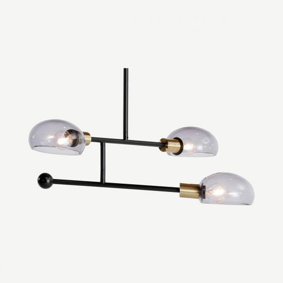 Tangle 3 Lights Matt Black, Antique Brass & Smoke Grey Chandelier Pendant