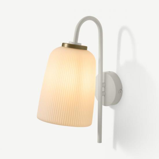 Ayala Muted Grey, Brushed Brass & Opal Glass Wall Lamp