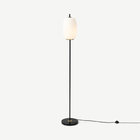 Ayala Black, Brushed Brass & Opal Glass Floor Lamp