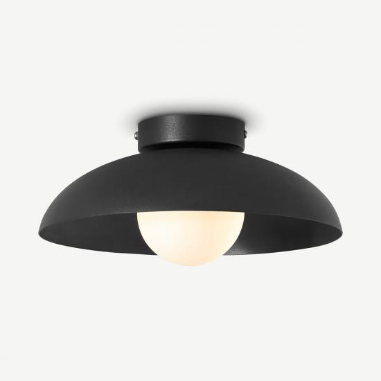 Malta Black & Frosted Glass Bathroom Flush Light