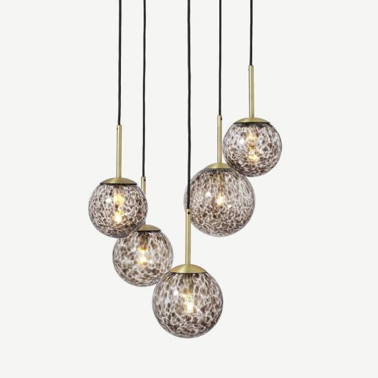 Julia Tortoiseshell Glass & Brass 5 Light Chandelier Pendant