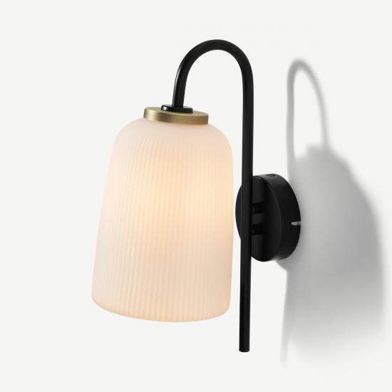 Ayala Black, Brushed Brass & Opal Glass Wall Lamp