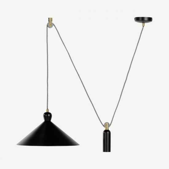 Ogilvy Matt Black and Antique Brass Rise and Fall Pendant