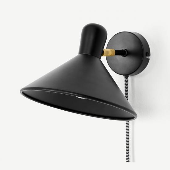 Ogilvy Matt Black & Antique Brass Plug In Wall Light