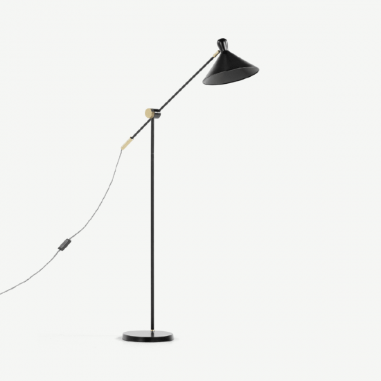 Ogilvy Matt Black and Antique Brass Task Floor Lamp