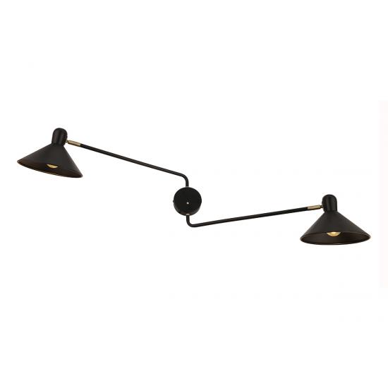 Ogilvy Matte Black & Antique Brass Swing Arm Double Wall Lamp