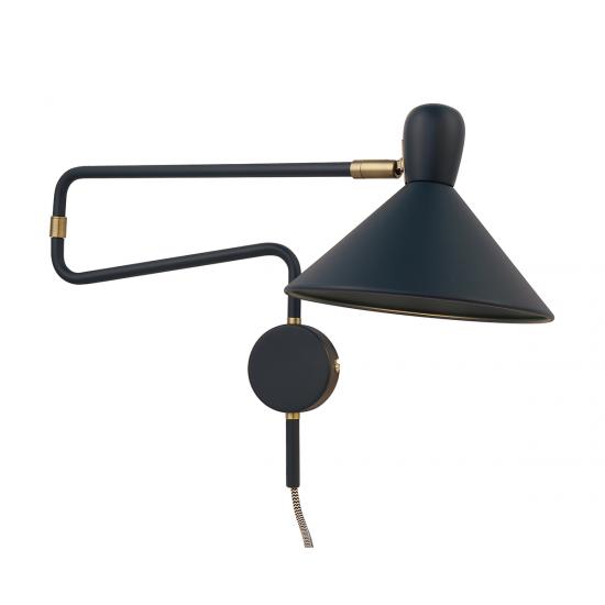 Ogilvy Ink Blue & Antique Brass Swing Arm Wall Lamp