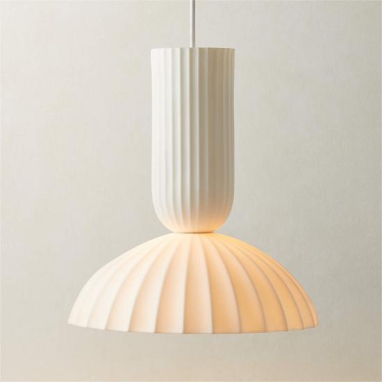 Fluted White Porcelain Dome Pendant Light