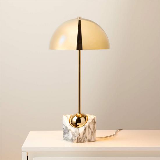 Venus Champagne Metal Dome Table Lamp With White Marble Base