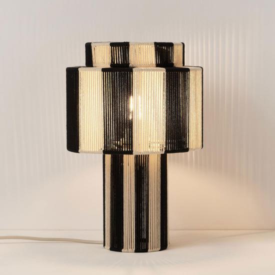 Lace Black & Cream White Jute Table Lamp