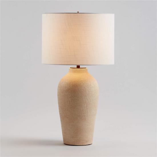 Corfu Tall Cream Earthenware Table Lamp with Drum Shade