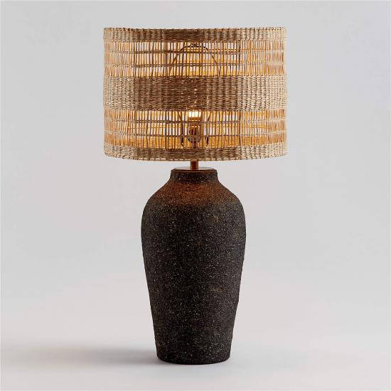 Corfu Tall Black Earthenware Table Lamp with Woven Shade